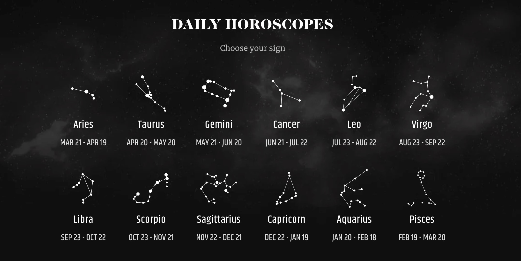Daily horoscopes featuring all the Zodiac signs